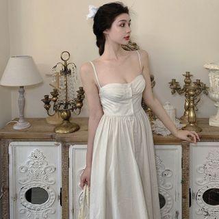 Sleeveless Deep V-neck Midi Dress