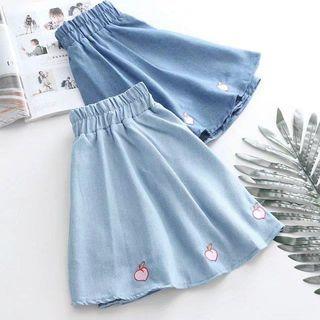 Embroidered A-line Mini Denim Skirt