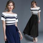 Set: Short-sleeve Knit Top + Maxi Skirt