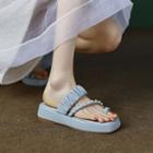 Toe-ring Faux Pearl Platform Slide Sandals