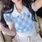 Argyle Cropped Polo Shirt / Pleated Mini A-line Skirt