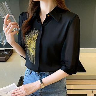 Puff-sleeve Sun Embroidered Blouse