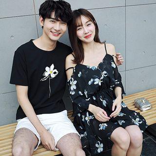 Couple Matching Floral Print Short-sleeve T-shirt / Strap Dress