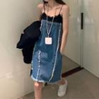 Spaghetti Strap Mock Two-piece Denim Dress