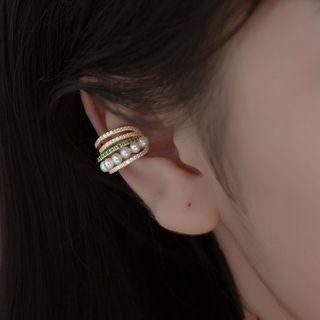 Faux Pearl Layered Sterling Silver Cuff Earring