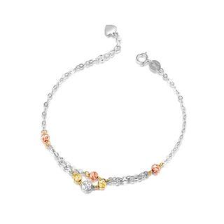 14k Yellow, Rose And White Gold Diamond Cut Beads Bracelet (17.5cm)