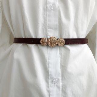 Embossed Alloy Buckled Faux Leather Belt