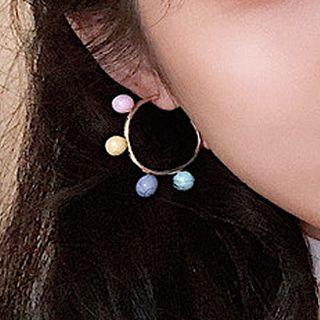 Beaded Hoop Drop Earring 0157a# - 1 Pair - Classic Earrings - Multicolor - One Size