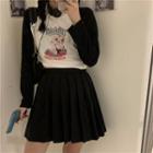 Long-sleeve Printed Color-block Cropped T-shirt