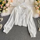 Plain Single Breasted Long-sleeve Top