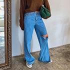 Cutout-detail Slit-side Wide-leg Jeans