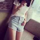 Frayed Hem Denim Shorts