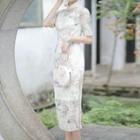 Short-sleeve Print Lace Midi Qipao