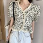 Short-sleeve Floral Ruffle Trim Top