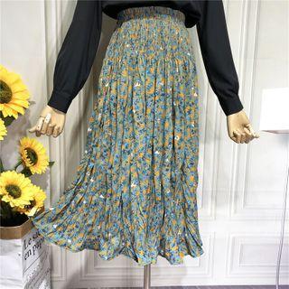 High-waist Ruched Floral Print Dress