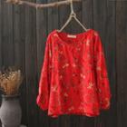 3/4-sleeve Floral Embroidered Top