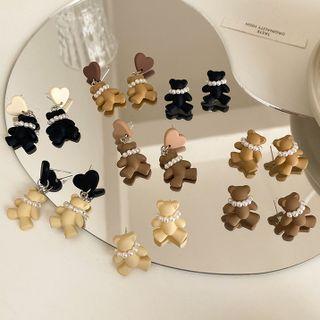 Heart / Bear Faux Pearl Resin Earring