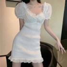 Short-sleeve Frill Trim Mini Dress White - One Size