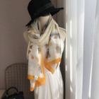 Floral Print Scarf Tangerine Trim - Off-white - One Size