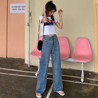 Short-sleeve Printed T-shirt / Wide Leg Jeans