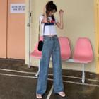 Short-sleeve Printed T-shirt / Wide Leg Jeans