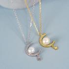 Sterling Silver Faux Pearl Crescent Necklace