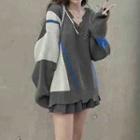 Color Block Sweater / Mini Pleated Skirt