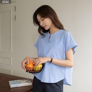 Drop-shoulder Half-placket Stripe Shirt