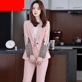 Print Blazer / Straight Leg Dress Pants / Set