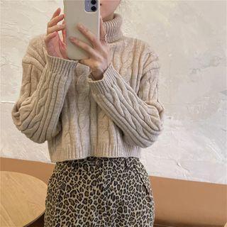 Turtleneck Cropped Cable-knit Sweater