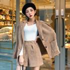Set: Single-breasted Corduroy Jacket + Pleated Shorts