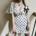 One-shoulder Dot Print Romper