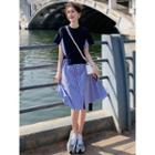 Short-sleeve Mock Two-piece Striped Smock Dress