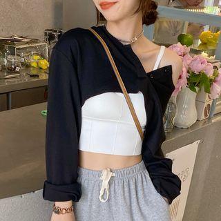 Henley Cropped Sweatshirt / Cropped Camisole Top