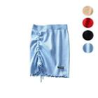 Drawstring Ruched Lettuce Edge Mini Pencil Skirt