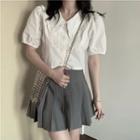Puff-sleeve Ruffled Blouse / Pleated A-line Skirt
