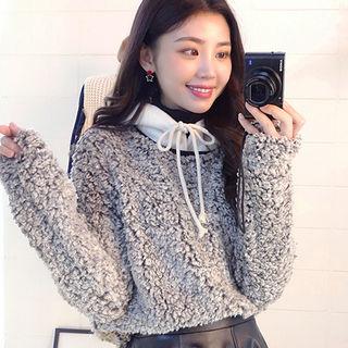 Contrast-hood Sherpa-fleece Pullover