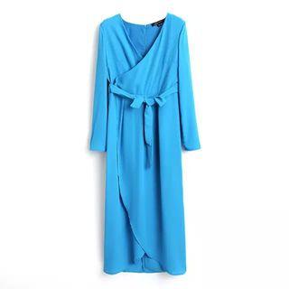 Tie-waist Long Chiffon Dress