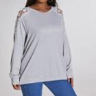 Plus Size Crew Neck Lace Panel Plain Sweatshirt