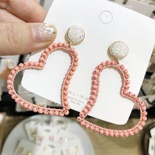 Heart Dangle Earring 1 Pair - Pink - One Size