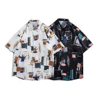 Elbow-sleeve Abstract Hawaiian Shirt