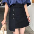 Plain Buttoned Asymmetric High-waist A-line Skirt