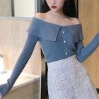 Off-shoulder Knit Top / Tweed A-line Skirt