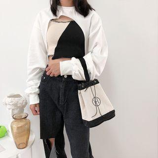 Lettering Print Bucket Bag White & Black - One Size