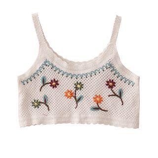 Floral Embroidered Crochet Cropped Camisole Top