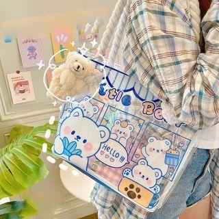 Cartoon Print Pvc Tote Bag / Bag Charm / Set
