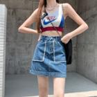 Tassel Trim A-line Denim Skirt
