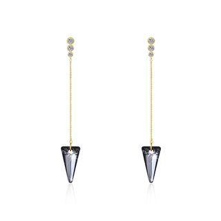 925 Sterling Silver Elegant Sparkling Long Earrings With Black Austrian Element Crystal Golden - One Size