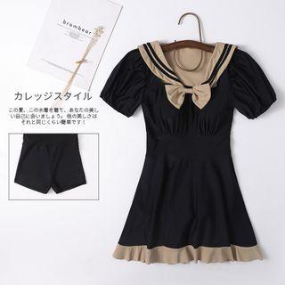 Short-sleeve Sailor Collar Swim Dress