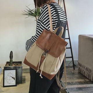 Faux Leather Accent Canvas Backpack
